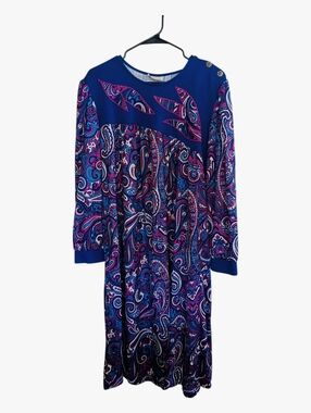 Vintage Roamans Blue Paisley Long Sleeve Women's Dress